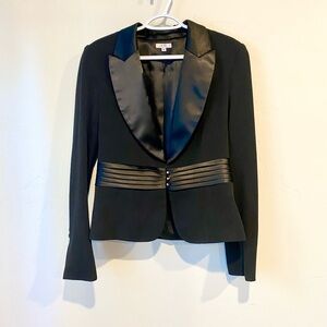 Cache Vintage 80s 90s Black Satin-Trim Blazer Jeweled Buttons Size 10